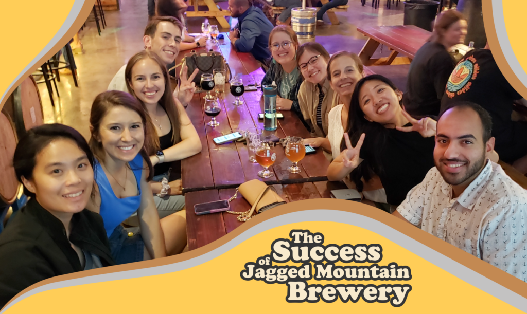 A team of six quizzers at the brewery, mugging for the camera